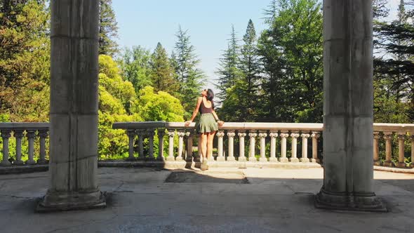 Caucasian Woman Spin Out Of Joy While Traveling Enjoy Freedom