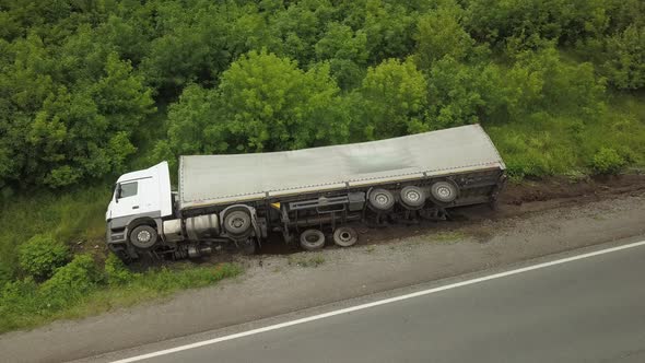 Aerial View of an Overturned Truck