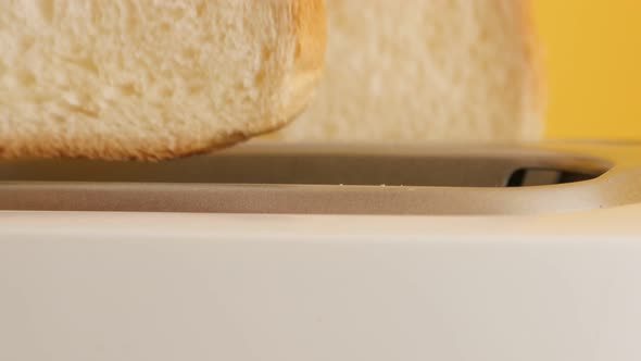 White bread drop in two-slot automatic electric toaster 4K footage