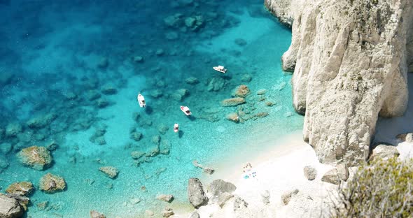 View From Rock of Keri Blue Lagoon with Pleasure Boats From the Top n Zakynthos (Zante) Island in