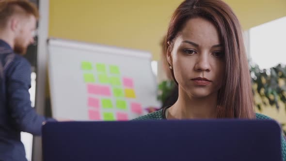 Closeup Video of Elegant Young Businesswoman Working on Computer at Modern Office