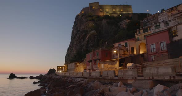 View of Scilla beach by night. Calabria Italy