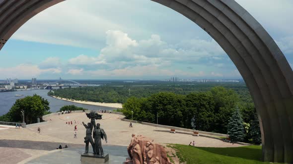 Aerial Panoramic View of People's Friendship Arch in Kyiv