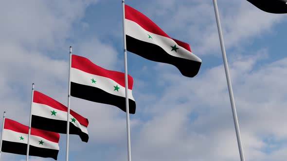 Waving Flags Of The Syria  blue sky