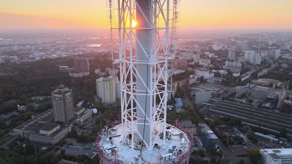 TV Tower in the Morning at Dawn in Kyiv, Ukraine