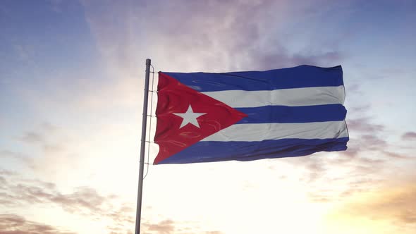Cuba Flag Waving in the Wind Dramatic Sky Background