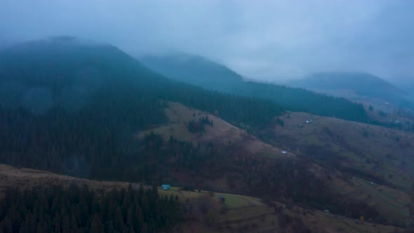 Aerial Hyperlapse over mountains during rain