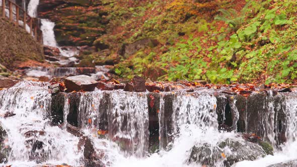 Beautiful Waterfall Shipot Closeup in the Autumn Forest