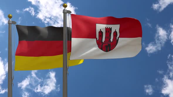 Germany Flag Vs Dinslaken City Flag on Flagpole