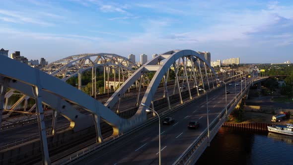 Aerial View of a Highway Bridge Above the River