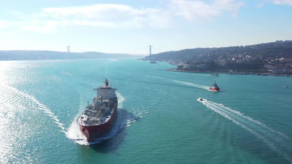 Istanbul Bebek Bosphorus Cargo Ship Aerial View