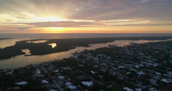 Aerial of Sun Setting Over Stuart Florida