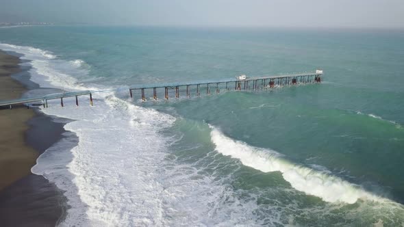 Stormy Ocean Damaged a Pier