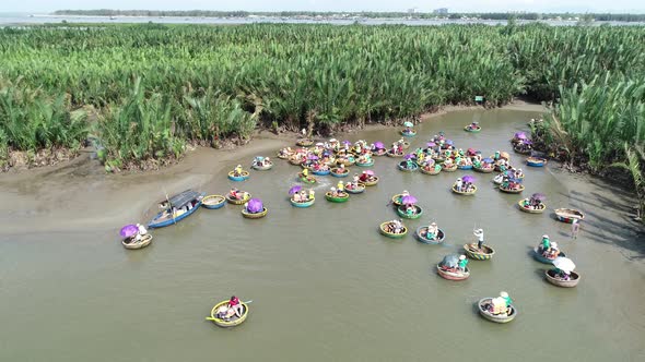 Aerial view of travel with the basket boat - Bay Mau Coconut Forest in Hoi An