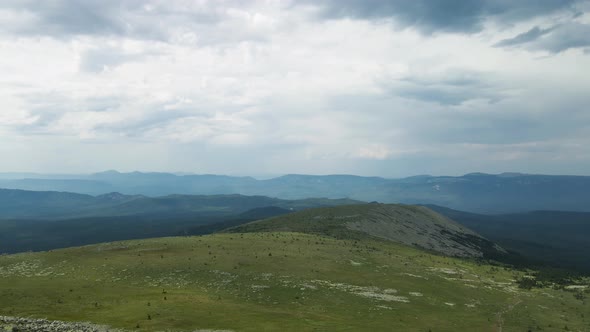 Panorama of green valley and mountains