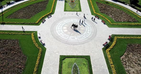 Round Alley in the Park with a Statue of a Camel