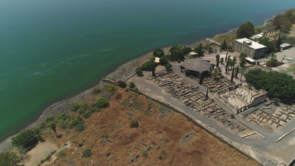 Aerial view of ruins in Capernaum