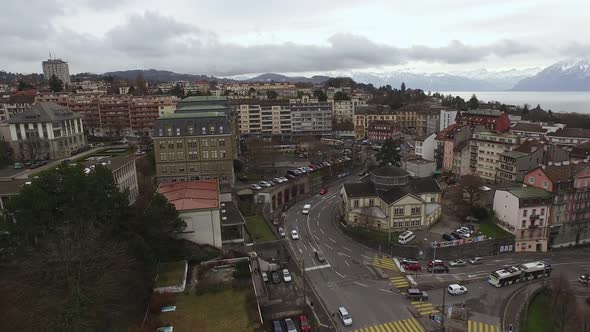 Aerial of Lausanne on a cloudy day