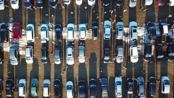 Top Aerial View of Many Cars on Sale Car Dealer Market