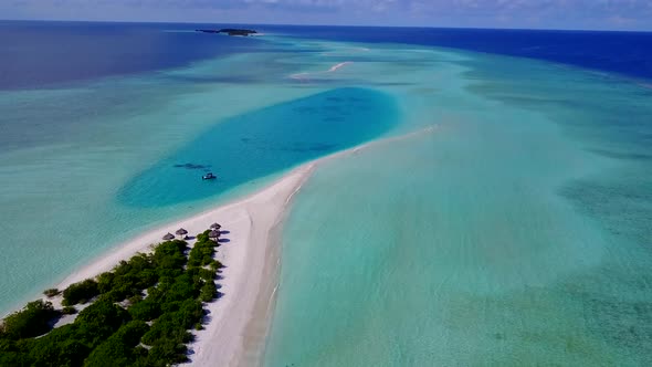 Aerial nature of bay beach by blue ocean with sand background