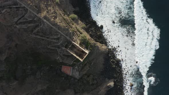 Top down view of the abandoned Casa Hamilton in Los Realejos in Tenerife by the sea