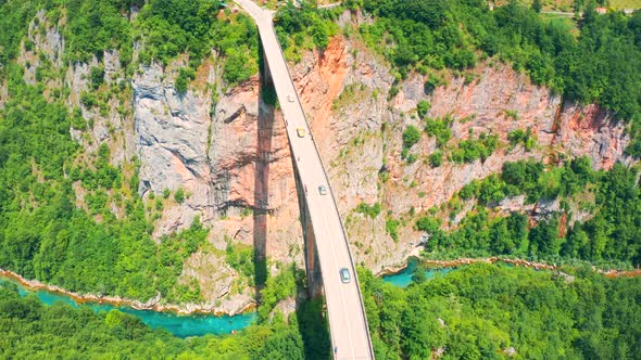 Around on the Djurdjevic Bridge in Montenegro is a Concrete Arch Bridge Across the Tara River