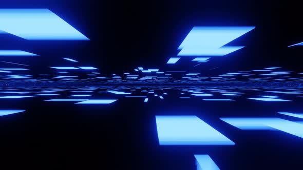 Blue Neon Light Tunnel. Vj Loop Background 4 K