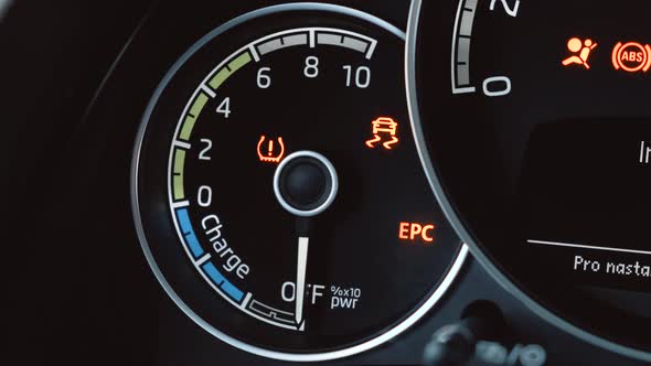 Engine Start of Electric Car on the Dashboard