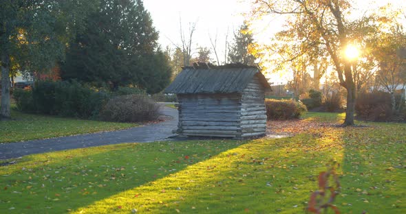 Sun Peeking Behind Old Shed and Trees