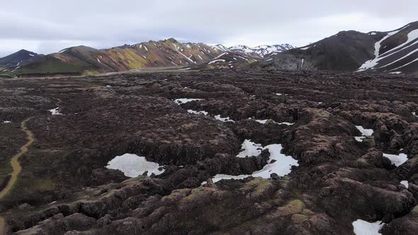 Drone Aerial Footage of Landmannalaugar Landscape in Iceland Highlands