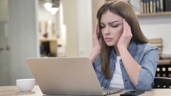 Headache Tense Creative Woman Working on Laptop