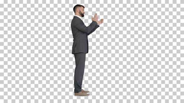 Businessman clapping hands impressed by something, Alpha Channel