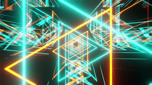 Blue And Orange Rotated Triangle Neon Show Background Vj Loop HD