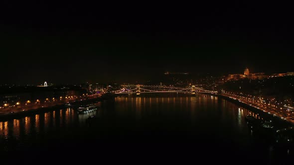 Night Aerial View On A Boat Budapest City