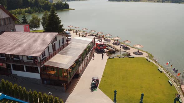 Aerial view of a fire truck on the waterfront