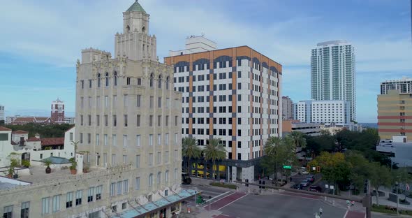 4K Aerial Video of Historic Snell Arcade Building in Downtown St Petersburg, Florida