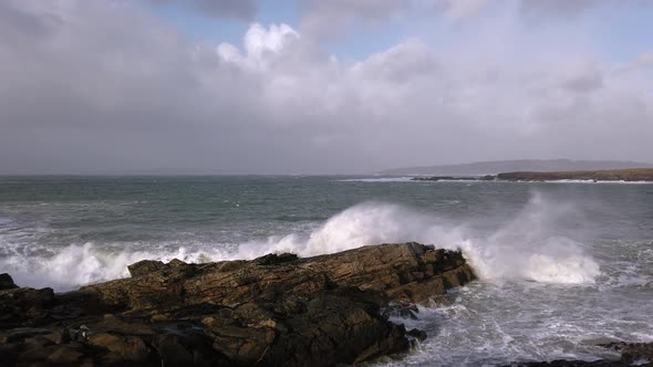 Crashing Ocean Waves in Portnoo During Storm Ciara in County Donegal - Ireland