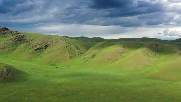 Aerial View of Steppe and Mountains in Mongolia