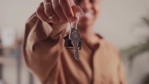 Afro Female Show Praise House Keys Moving to First Own New Apartment or House