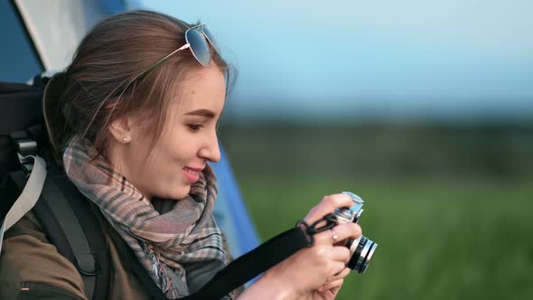 Enthusiastic Travel Girl Taking Picture of Scenery Use Camera