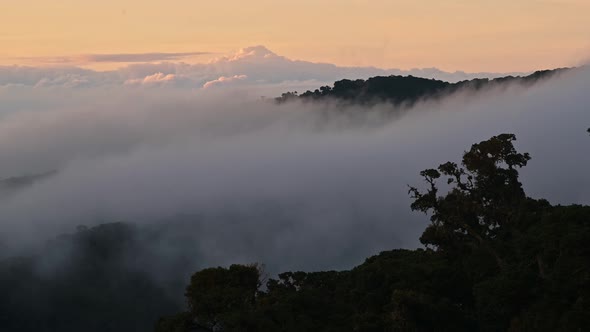 Costa Rica Misty Rainforest Landscape with Mountains and Jungle Scenery in Low Lying Mist and Clouds