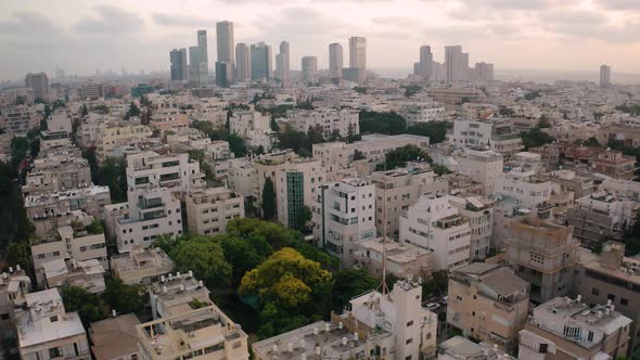 Business city center of Tel Aviv, Israel:  4k aerial drone skyline view