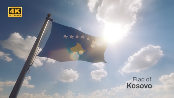 Kosovo Flag on a Flagpole V2 - 4K