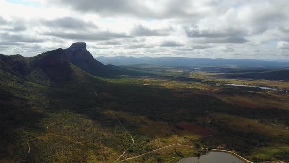 Aerial pan view from Waterberg mountain range landscape 