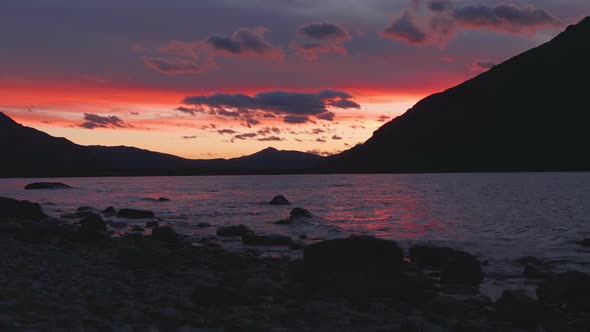 Lake and Mountains in Sunset