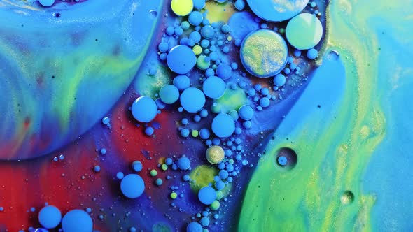 Beautiful Paint and Ink in Oil, Blue Colorful Bubbles. Abstract Colorful Paint.
