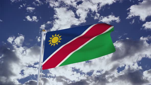 Namibia Flag With Sky 4k