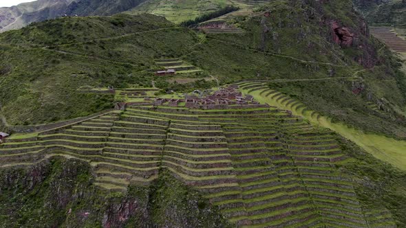 Aerial View Of The Famous Ancient Inca Ruins Of Pisac On Sacred Valley, Andean Highlands In Cusco, P