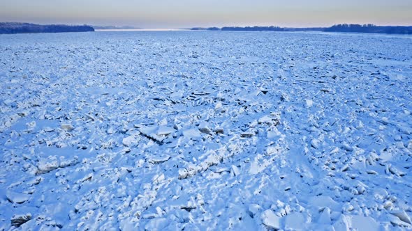 Vistula river full of floes, Plock, Poland, 2020-02-18