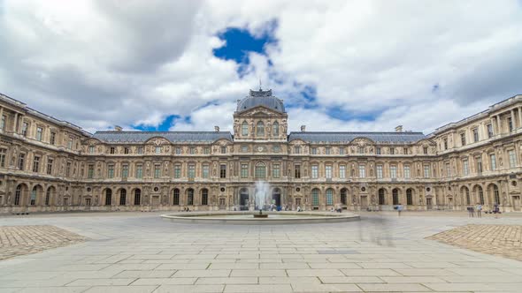 Inner Yard of Louvre with Fountain Timelapse Hyperlapse